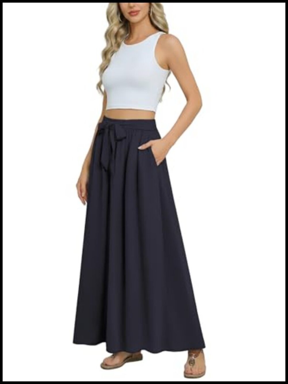 Women's Chiffon Maxi Skirt High Waisted A-Line Tie Knot Pockets